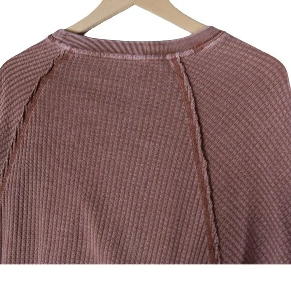 Z Supply Waffle Knit Cropped Pullover Size S Slouchy Thermal Vintage Dusty Rose - Picture 4 of 7